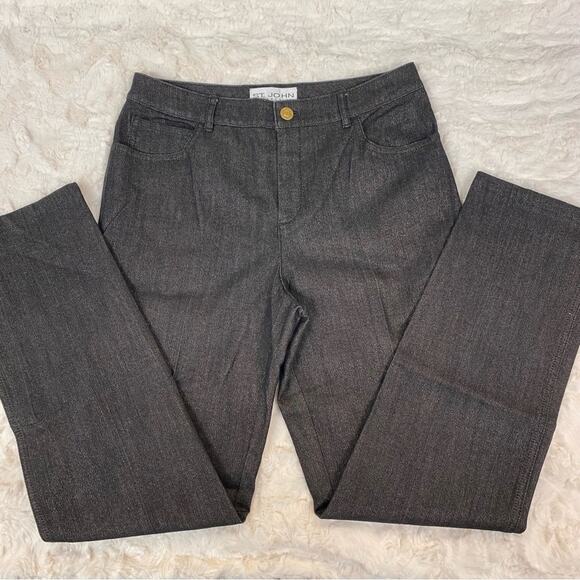 St. John Collection Women's Straight Leg Jeans Size 4 Black Gold Shimmer Holiday - Picture 2 of 13